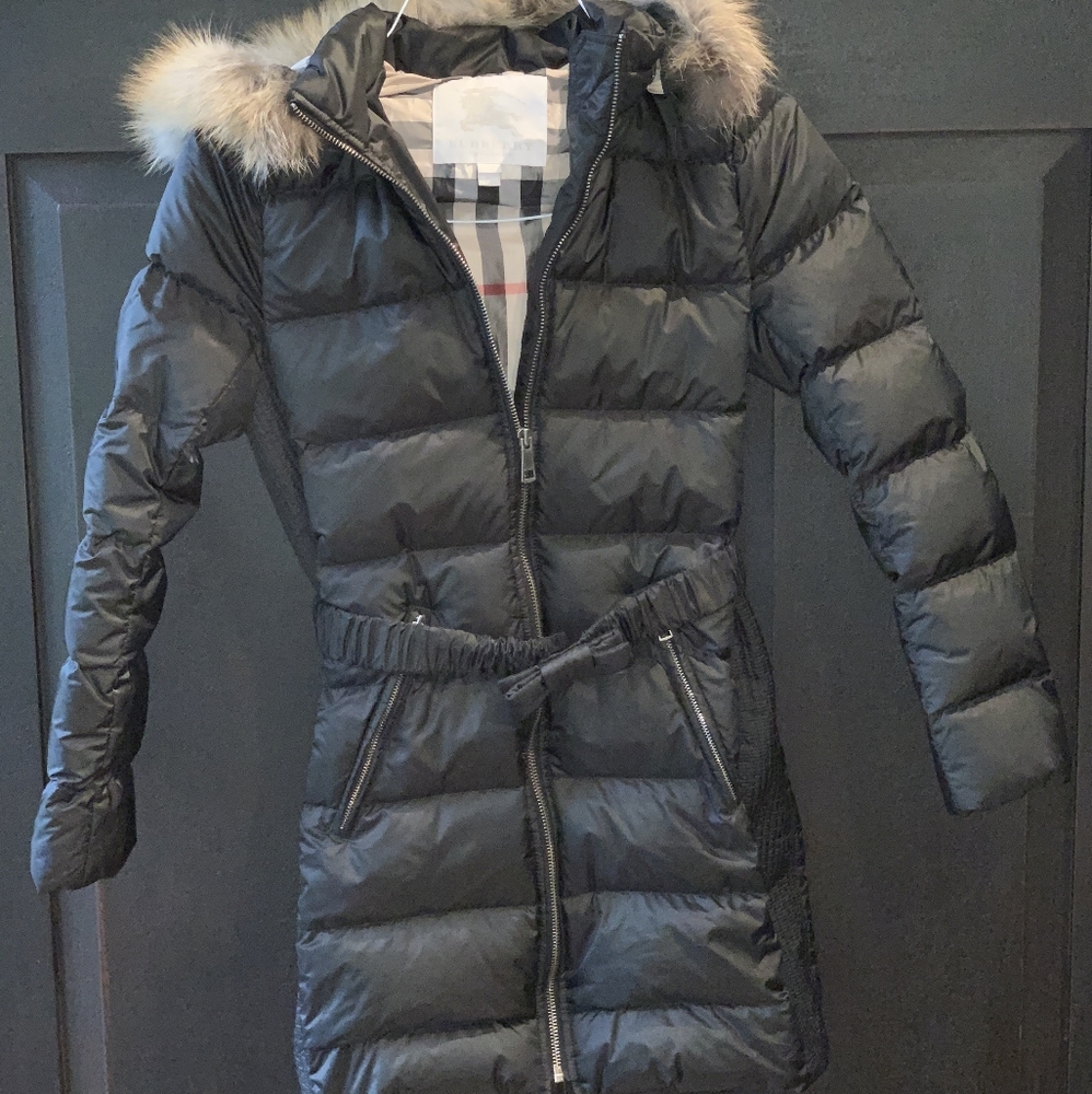 Burberry Black Quilted Down Puffer Coat with Fur Trim Hood